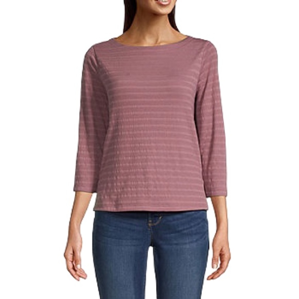 Liz Claiborne Womens Boat Neck 3/4 Sleeve Blouse Grape Shake PXS NWT